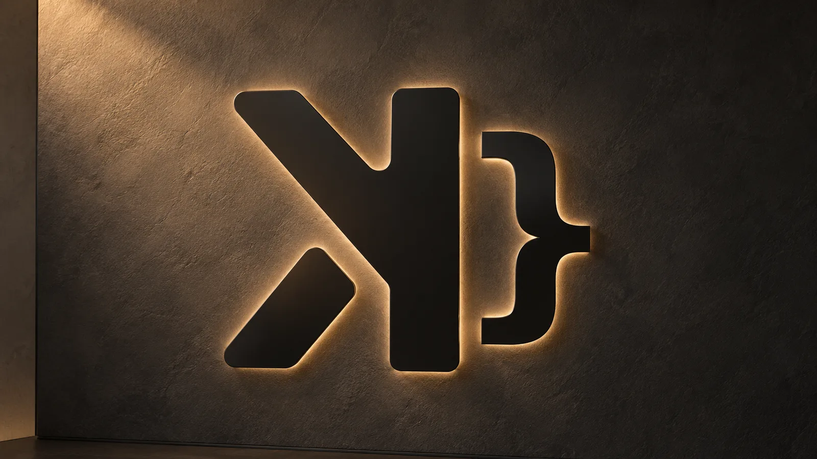 Hinterleuchtetes KRUG-Logo an einer dunklen Wand